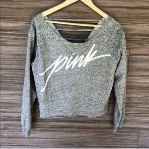 vs pink speckle cutout crop sweater